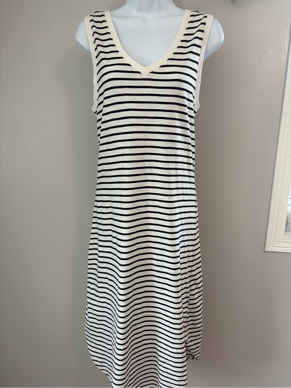 Time and Tru- Sleeveless V-Neck Striped Maxi Dress in Black and White